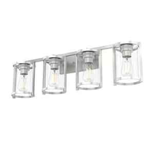 Astwood 33.25 in. 4-Light Brushed Nickel Vanity Light with Clear Glass Shades Bathroom Light