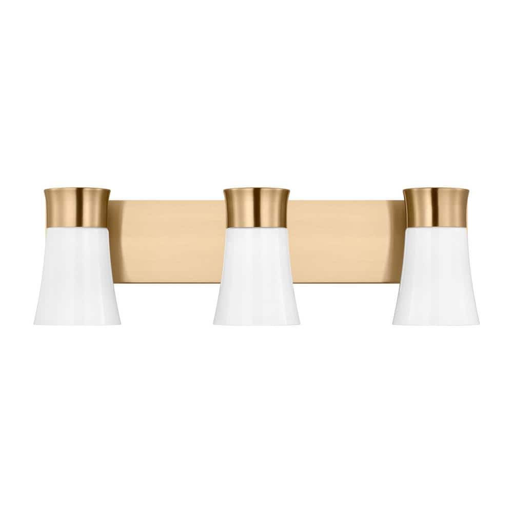 Roy Satin Brass 3-Light Vanity with Milk Glass Shades
