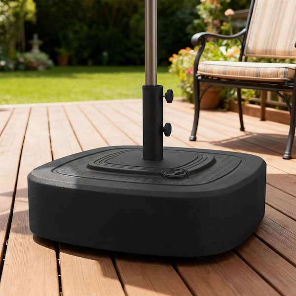 110 lbs patio umbrella base in black Outsunny Patio Umbrella Base Outdoor Umbrella Stand with Wheels for 1.5 inch/1.9 inch Umbrella Poles, Black