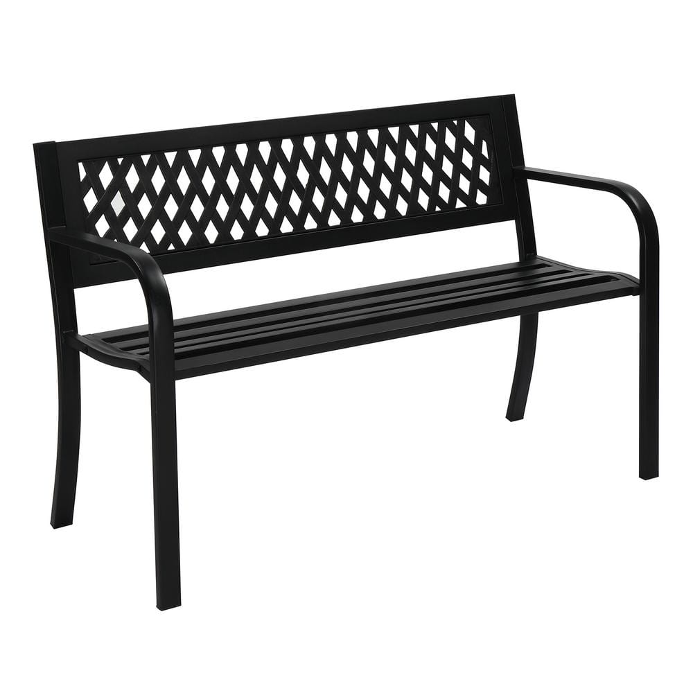 Black Iron 47-Inch Outdoor Garden Bench with PVC Backrest
