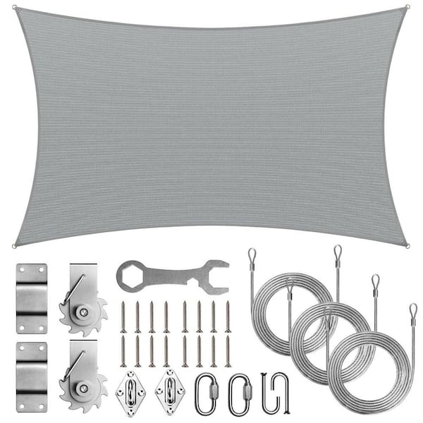 10 ft. x 13 ft. Rectangle Sun Shade Sail with Hardware TAWAL-Gray