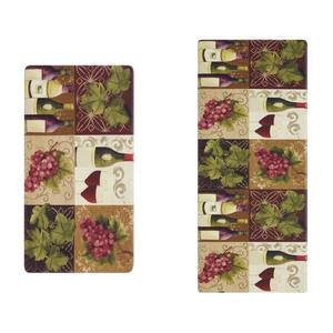 Wine Tile Brown 17.5 in. x 48 in. Global Synthetic 2-Piece Kitchen Mat Set