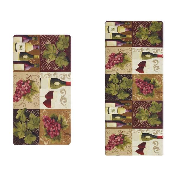 Chef Gear Wine Tile Brown 17.5 in. x 48 in. Global Synthetic 2-Piece Kitchen Mat Set