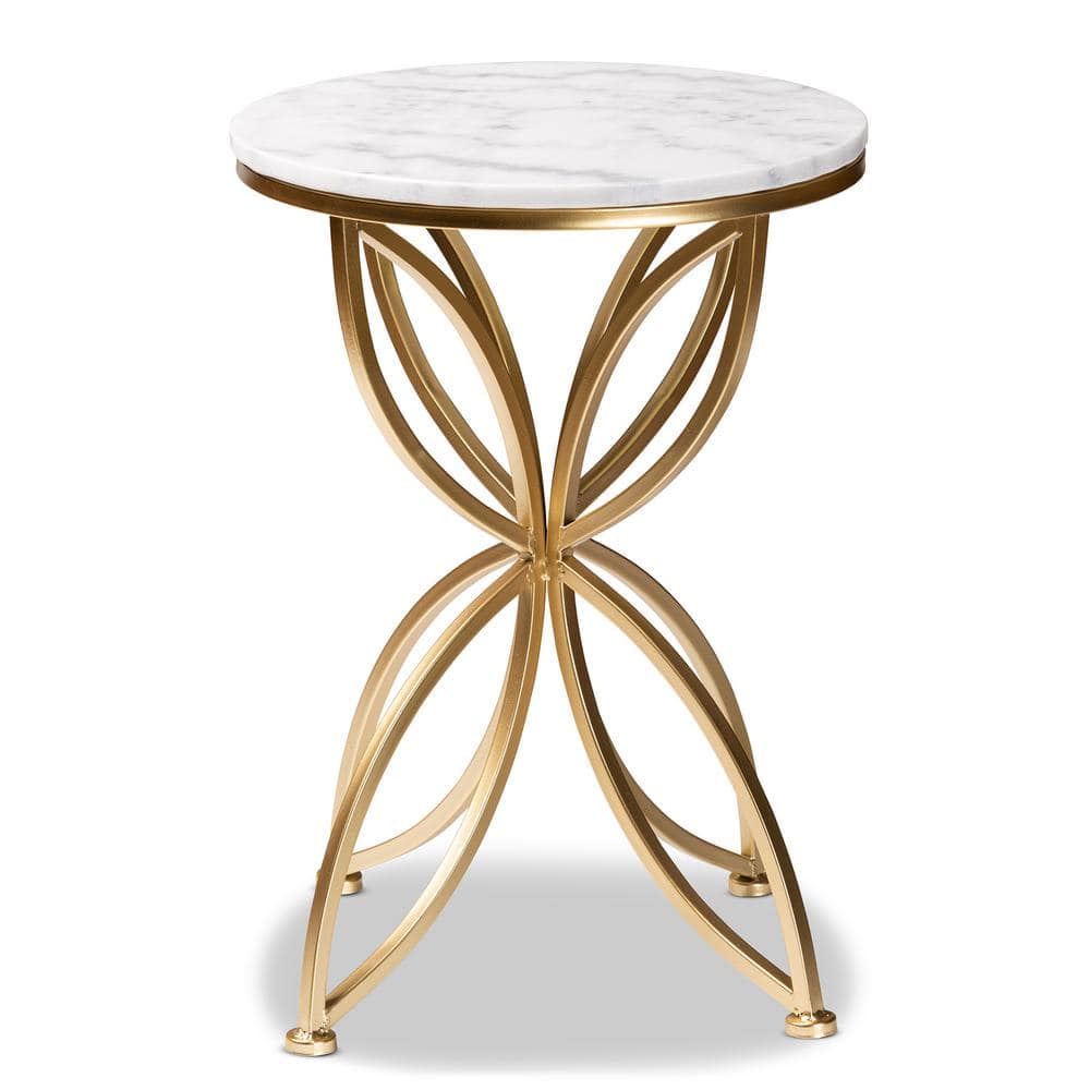 Jaclyn White Marble and Gold Metal Round Accent Table