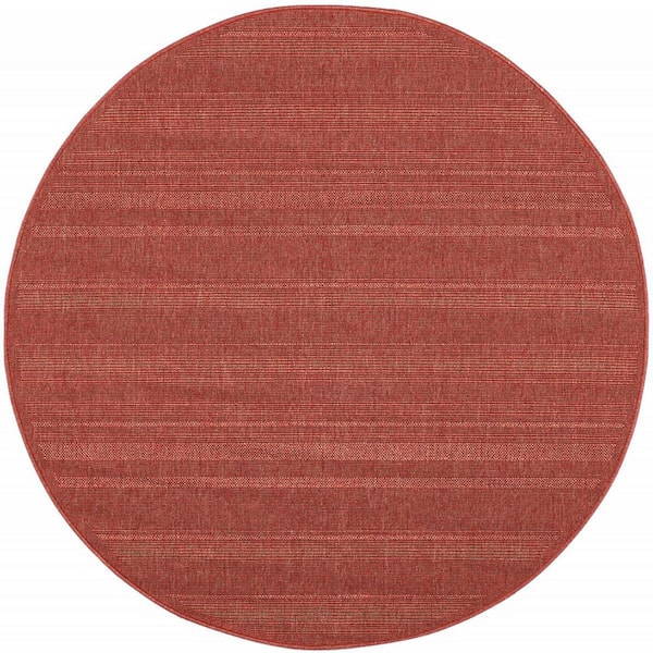 Red 8 ft. x 8 ft. Loomed Polypropylene Round Indoor/Outdoor Area Rug