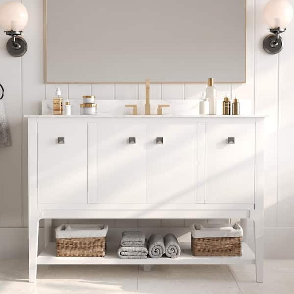 DEERVALLEY 48 in. W. x 22 in. D x 34.5 in. Single Sink Freestanding Bath Vanity in White with Engineered Marble Top (Assembled)