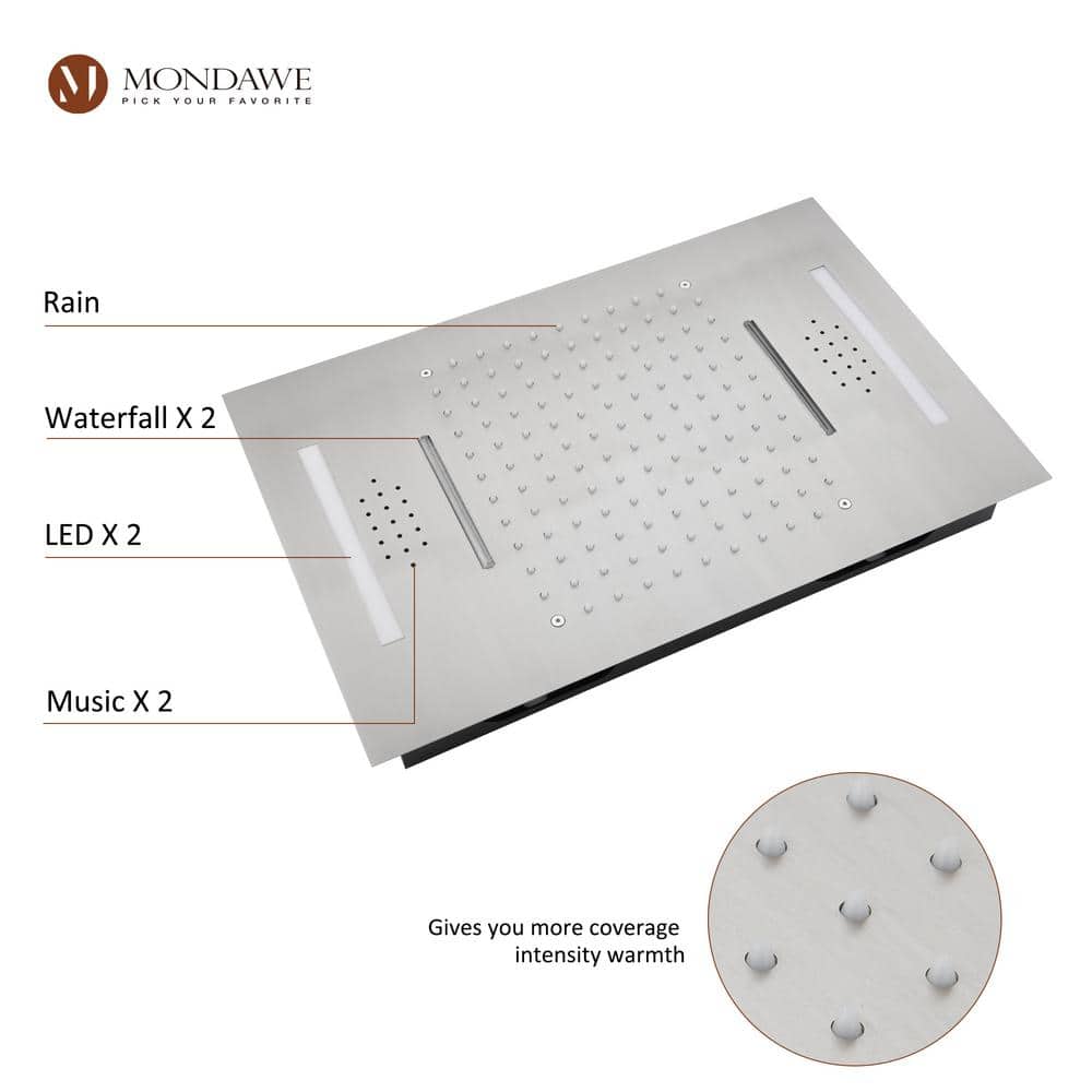 Luxury Brushed Nickel LED Multi-Head Shower System with Bluetooth