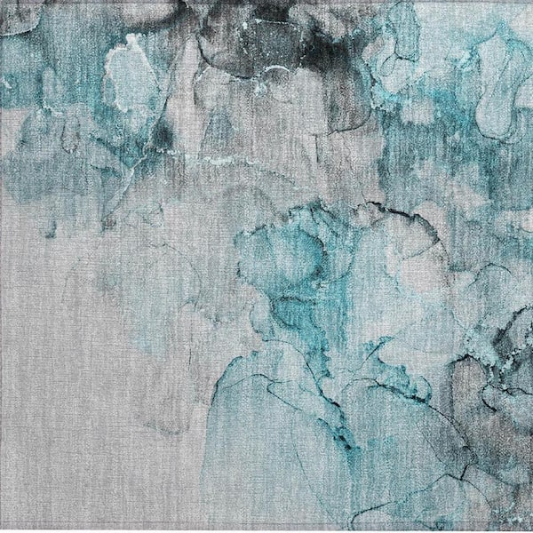 Teal 2 ft. x 3 ft. Woven Abstract Polyester Rectangle Indoor/Outdoor Area Rug