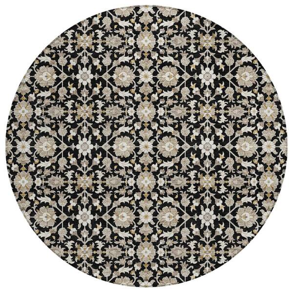 Chantille Machine Washable Indoor/Outdoor Abstract ACN3046 Black 8 ft. x 8 ft. Round Rug