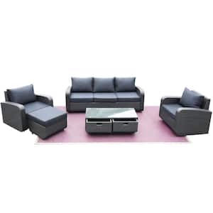 Jeff Black 5-Piece Wicker Patio Conversation Set with Black Cushions