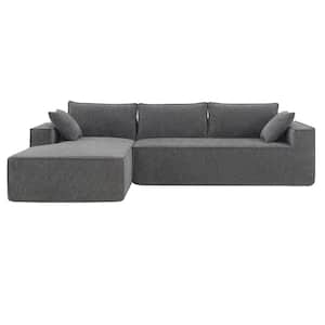 111.5 in. Square Arm Chenille L-shaped Sofa with Wrinkle-resistant in. Gray