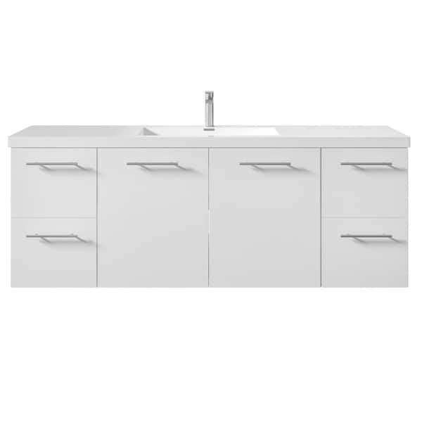 Axel 59 in. Single Sink Floating White Bath Vanity with White Acrylic Top (Assembled)