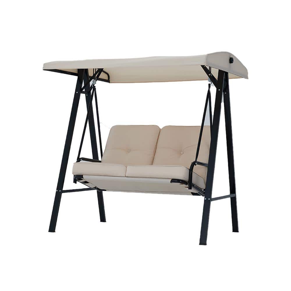 Two-Person Metal Patio Swing with Beige Cushion
