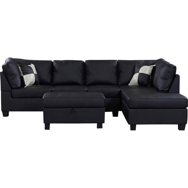 Venetian Worldwide Linford 2-Piece Black Bonded Leather Sectional