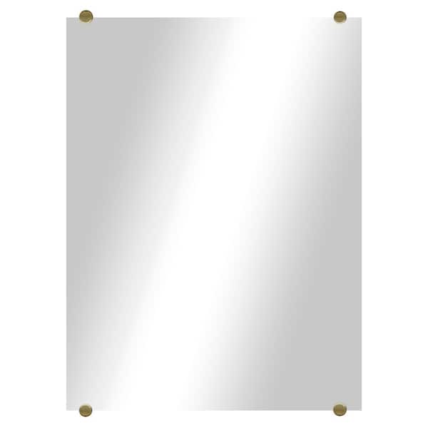 Unbranded Modern Rustic (42in. W x 26in. H) Frameless Rectangular Wall Mirror with Chrome Round Clips