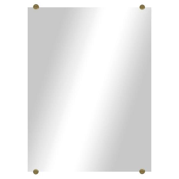 Unbranded Modern Rustic (40in. W x 29.5in. H) Frameless Rectangular Wall Mirror with Chrome Round Clips