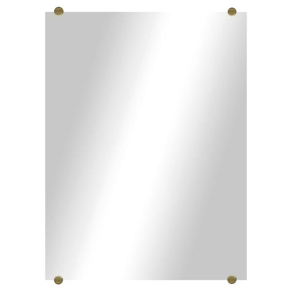 Unbranded Modern Rustic (27in. W x 33in. H) Frameless Rectangular Beveled Wall Mirror with Brass Round Clips