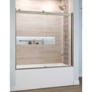Rotolo 60 in. x 57 in. Semi-Frameless Sliding Tub Door in Brushed Nickel with Handle