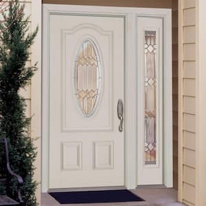 50.5 in.x81.625in.Mission Pointe Zinc 3/4 Oval Lt Unfinished Smooth Left-Hand Fiberglass Prehung Front Door w/Sidelite