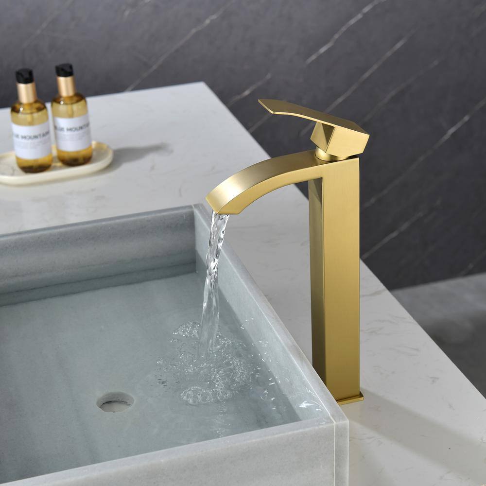 Brushed Gold Tall Brass Single Handle Vessel Faucet
