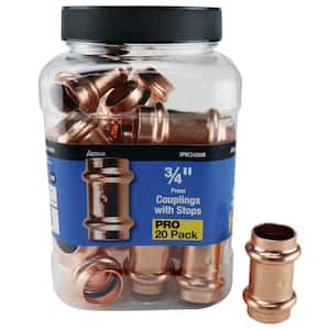 3/4 in. x 3/4 in. Copper Press x Press Pressure Coupling with Dimple Stop Pro Pack (20-Pack)