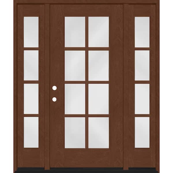 Steves & Sons Regency 64 in. x 80 in. Full Lite 8 Lite Clear Glass RH Chestnut Mahogany Fiberglass Prehung Front Door w/Dbl 12in.SL