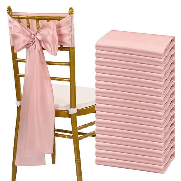 7 in. x 108 in. Satin Chair Sashes Bows Universal Chair Cover for Wedding Event Decorations, Pink