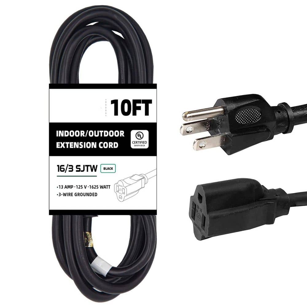 10 ft. 16 / 3 Gauge SJTW Indoor/Outdoor Extension Cord with 3 Prong Grounded Plug for Safety, Black price history on PriceWatchPro