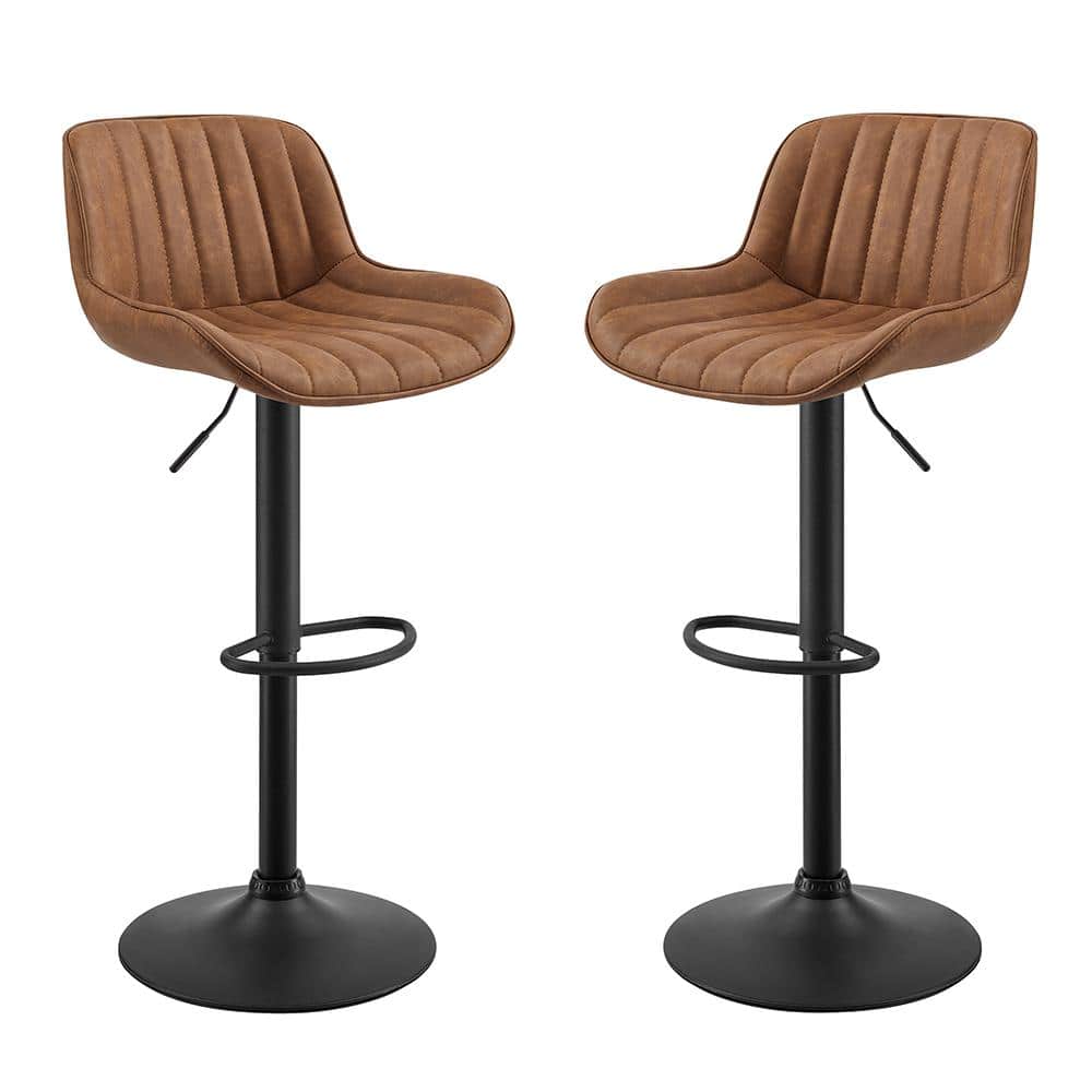 iets Voorganger Carry Art Leon Modern 33.10 in. Height Cognac Faux Leather Swivel Adjustable  Height Low Back Bar Stools with Metal Frame (Set of 2) BS006-1 - The Home  Depot
