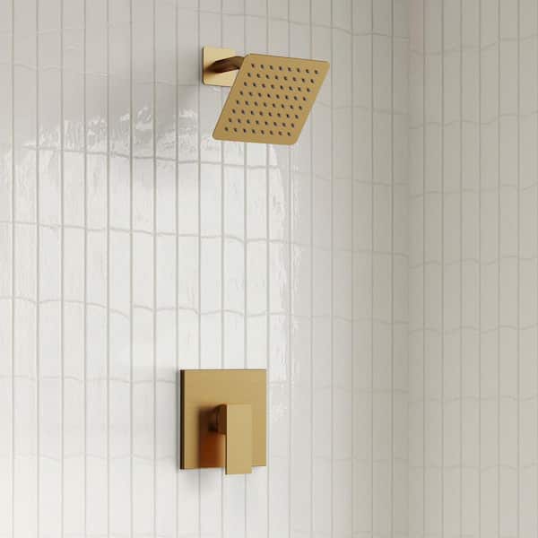 1-Spray Pattern with 1.8 GPM 6 in. Wall Mount Rain Fixed Shower Head in Brushed Gold