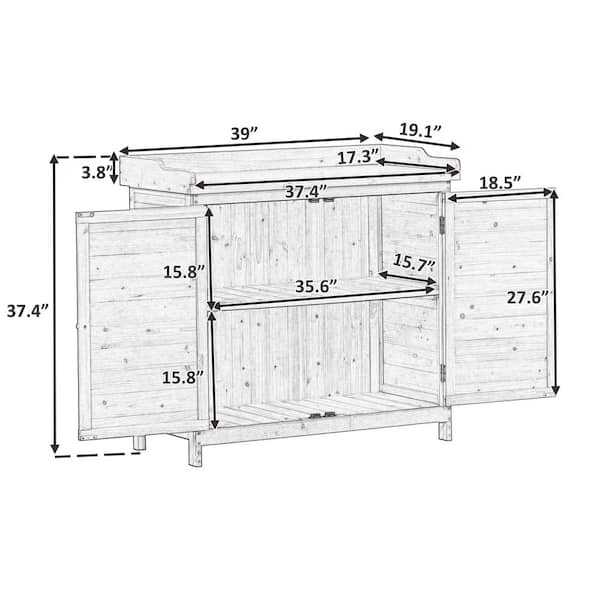 39 in. W x 37 in. H Grey Wood Potting Bench Table, Garden