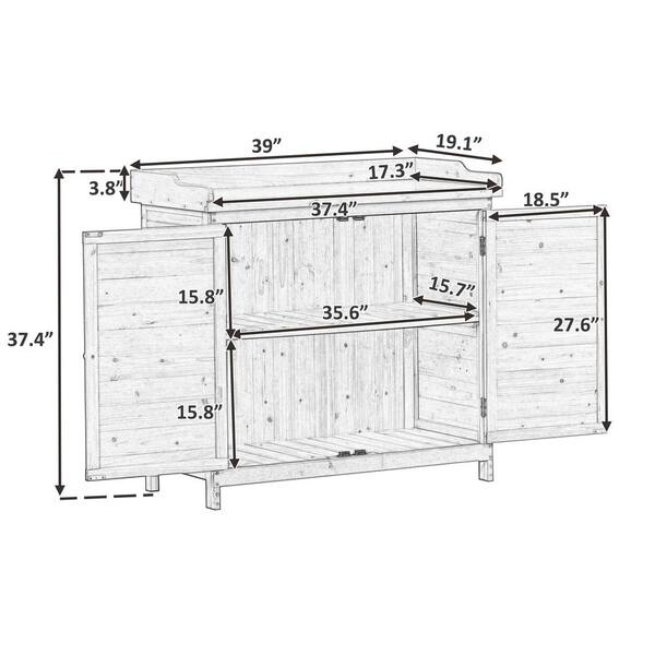 39 in. W x 37 in. H Orange Wood Potting Bench Table, Garden