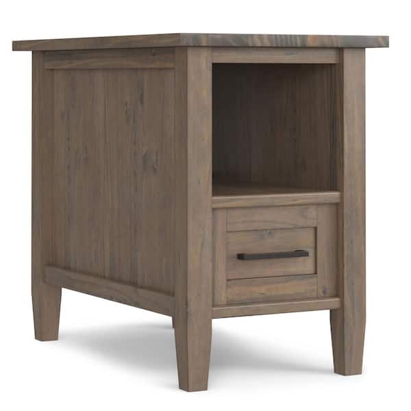 Simpli Home Ela Solid Wood 14 in. Wide Rectangle Transitional Narrow End Table in Smoky Brown