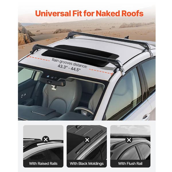 Roof Rack Cross Bars, Universal Fit for Naked Roofs Without Raised/Flush Rails, 165 lbs. Capacity Rack, Aluminum