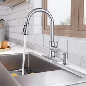 Single-Handle Pull Down Sprayer Kitchen Faucet with Soap Dispenser Stainless Steel in Brushed Nickel