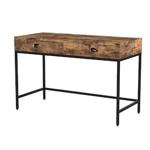 Industrial Grained 21.7 in. W Brown and Black Wooden Computer Desk with 2-Drawers