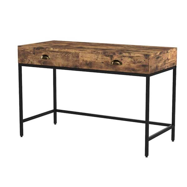Benjara Industrial Grained 21.7 in. W Brown and Black Wooden Computer Desk with 2-Drawers