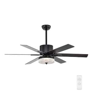 52 in. Smart Indoor/Outdoor Black Ceiling Fan with LED Lights and Remote Control 6 Blades Reversible Motor Fan Light