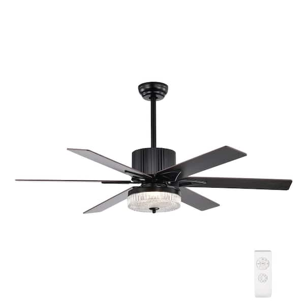 52 in. Smart Indoor/Outdoor Black Ceiling Fan with LED Lights and ...