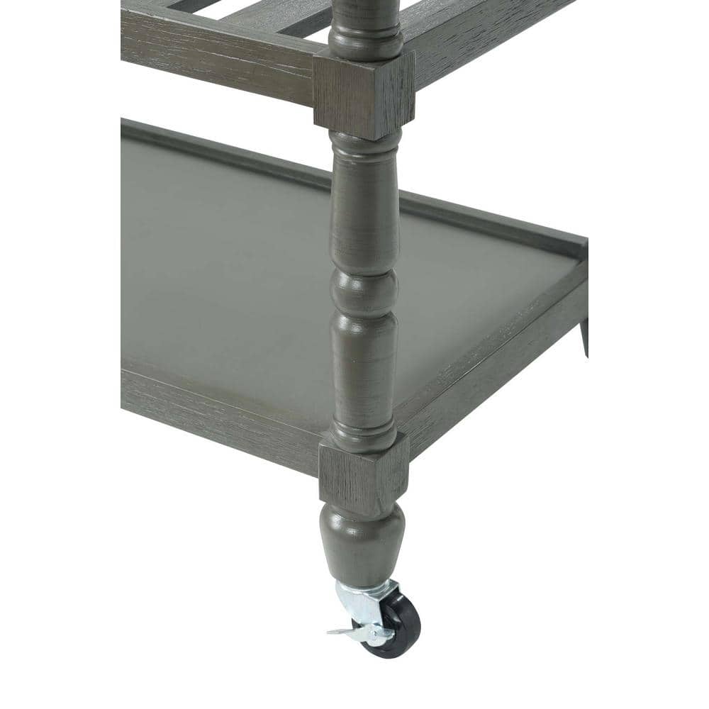 Elegant Stainless Steel and Wirebrush Dark Butcher Block Kitchen Cart with Wine Rack