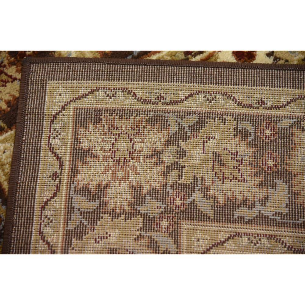 Ivory and Brown Square Synthetic Traditional Area Rug