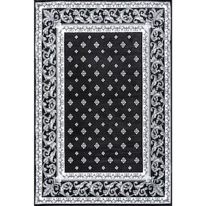 Acanthus Black/Gray 8 ft. x 10 ft. French Border Area Rug