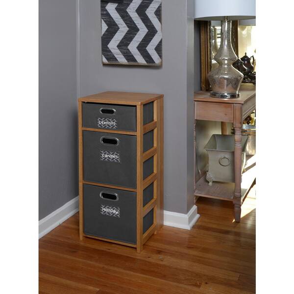 Niche Flip Flop Medium Oak and Grey 3-Shelf Folding Bookcase and Storage Tote Set
