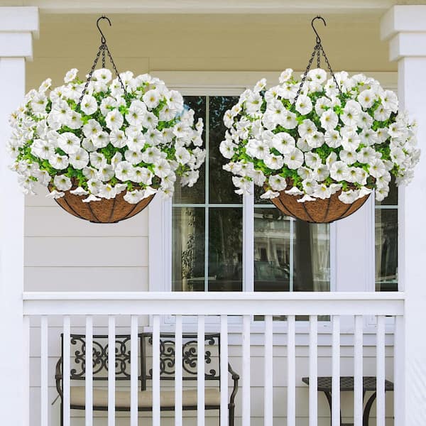23.6 in. White Indoor/Outdoor Hanging Artificial Petunia Flowers