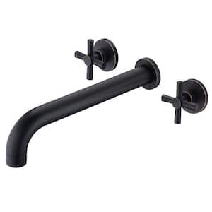 Cross Double Handle Wall Mount Roman Tub Faucet with Valve in Oil Rubbed Bronze