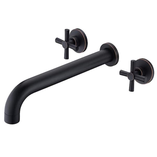SUMERAIN Cross Double Handle Wall Mount Roman Tub Faucet with Valve in Oil Rubbed Bronze