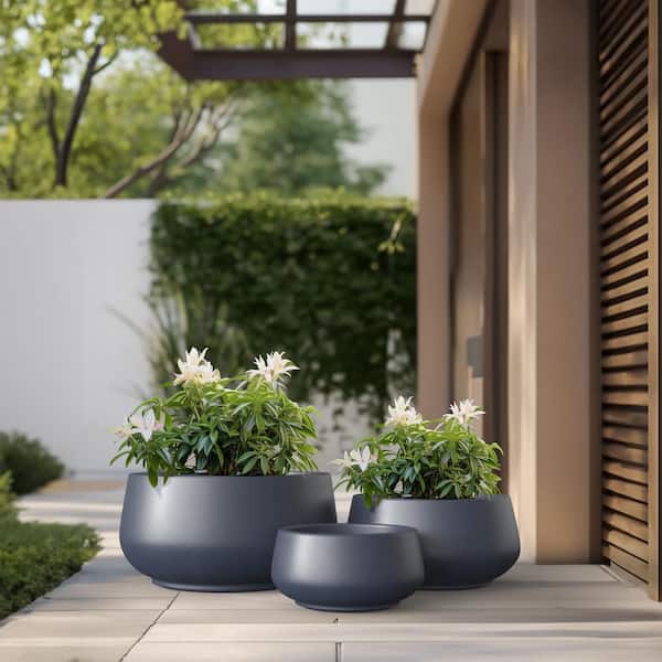 Sapcrete 20.5in., 15.5in., 11.5in. Dia Granite Gray Large Tall Round Concrete Plant Pot / Planter for Indoor & Outdoor Set of 3
