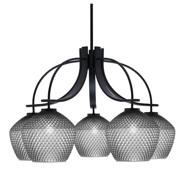 Unbranded Olympia 19 in. 5-Light Matte Black Downlight Chandelier Smoke Textured Glass Shade
