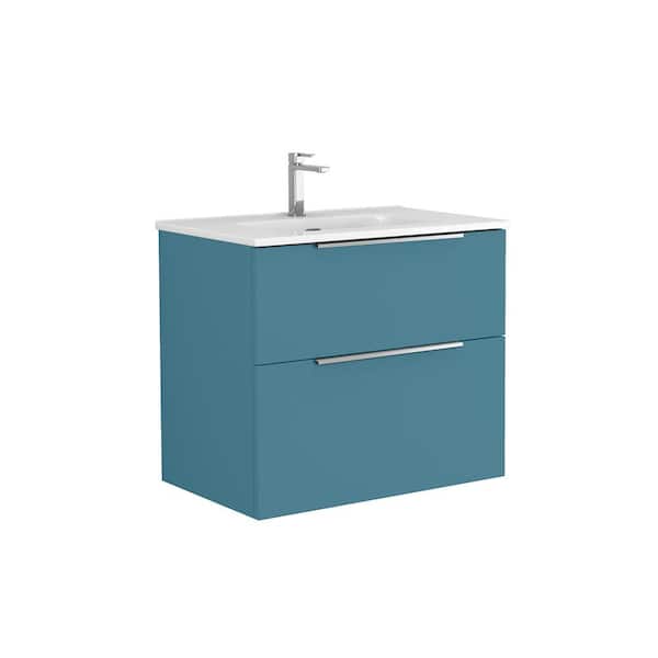 WS Bath Collections Dalia 28 in. W x 18.1 in. D x 23.8 in. H Single Sink Wall Mounted Bath Vanity in Island Matte with White Ceramic Top