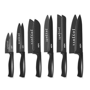 Black 12-Piece Stainless Steel Multi Purpose Kitchen Knife Set - Knives and 6 Blade Covers (Set of 6)